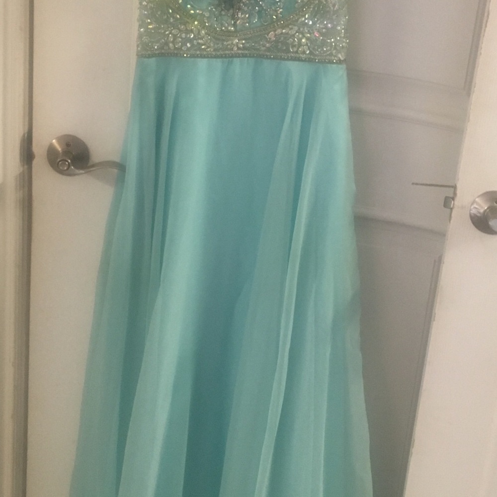 Beautiful aqua prom dress with beading